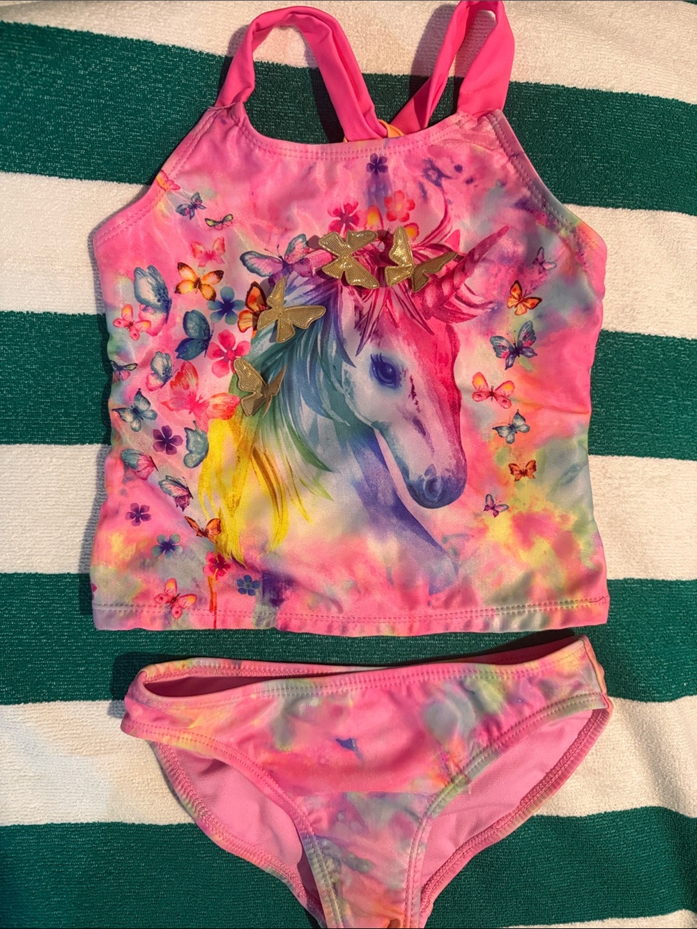 Girl's Unicorn Tankini - Pink Rainbow Butterfly Print